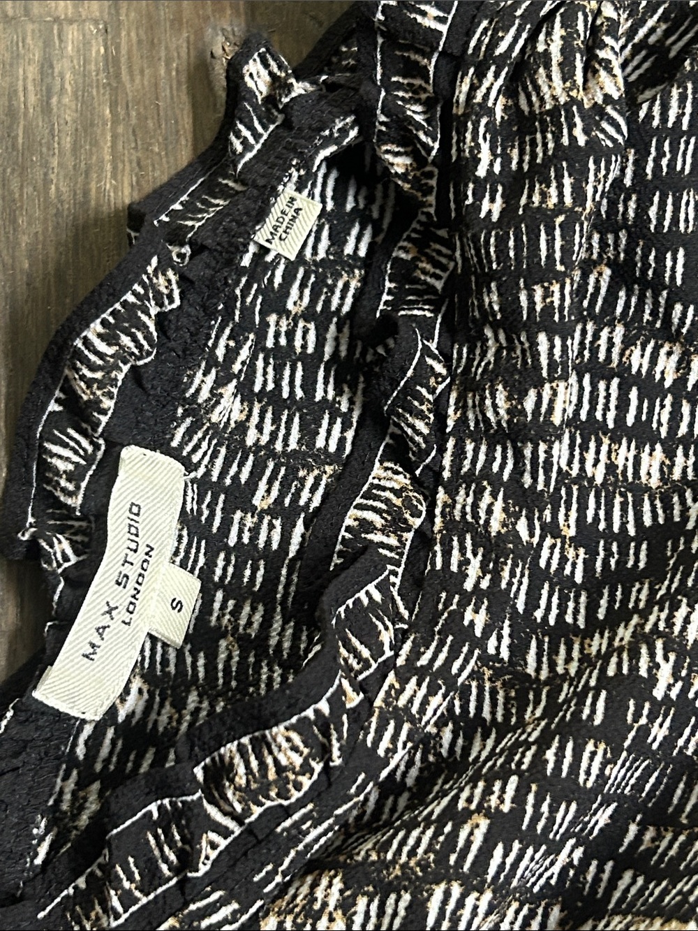 Max Studio Black & White Ruffled Smocked Wide-Leg Jumpsuit - Picture 3 of 4